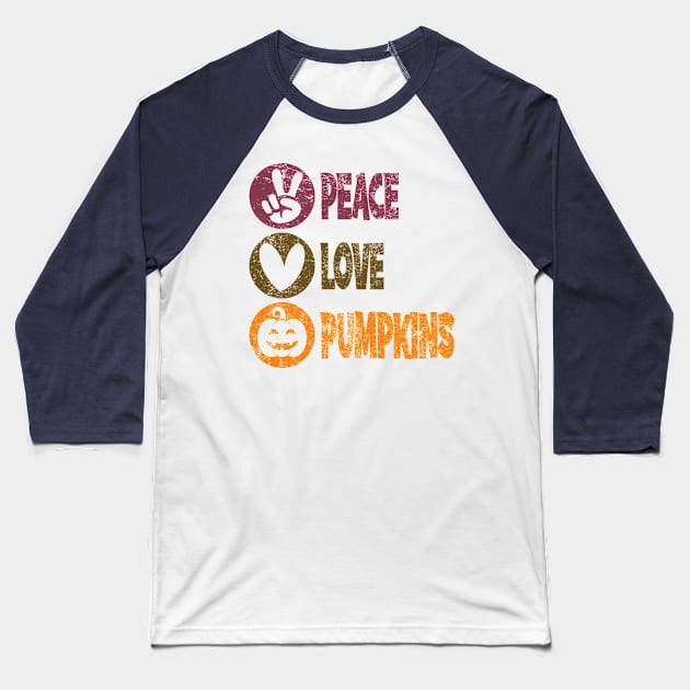 Peace Love Pumpkin Baseball T-Shirt by Jabir